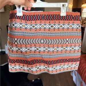 NWT Tribal Print Mini Skirt in Orange, Navy & White